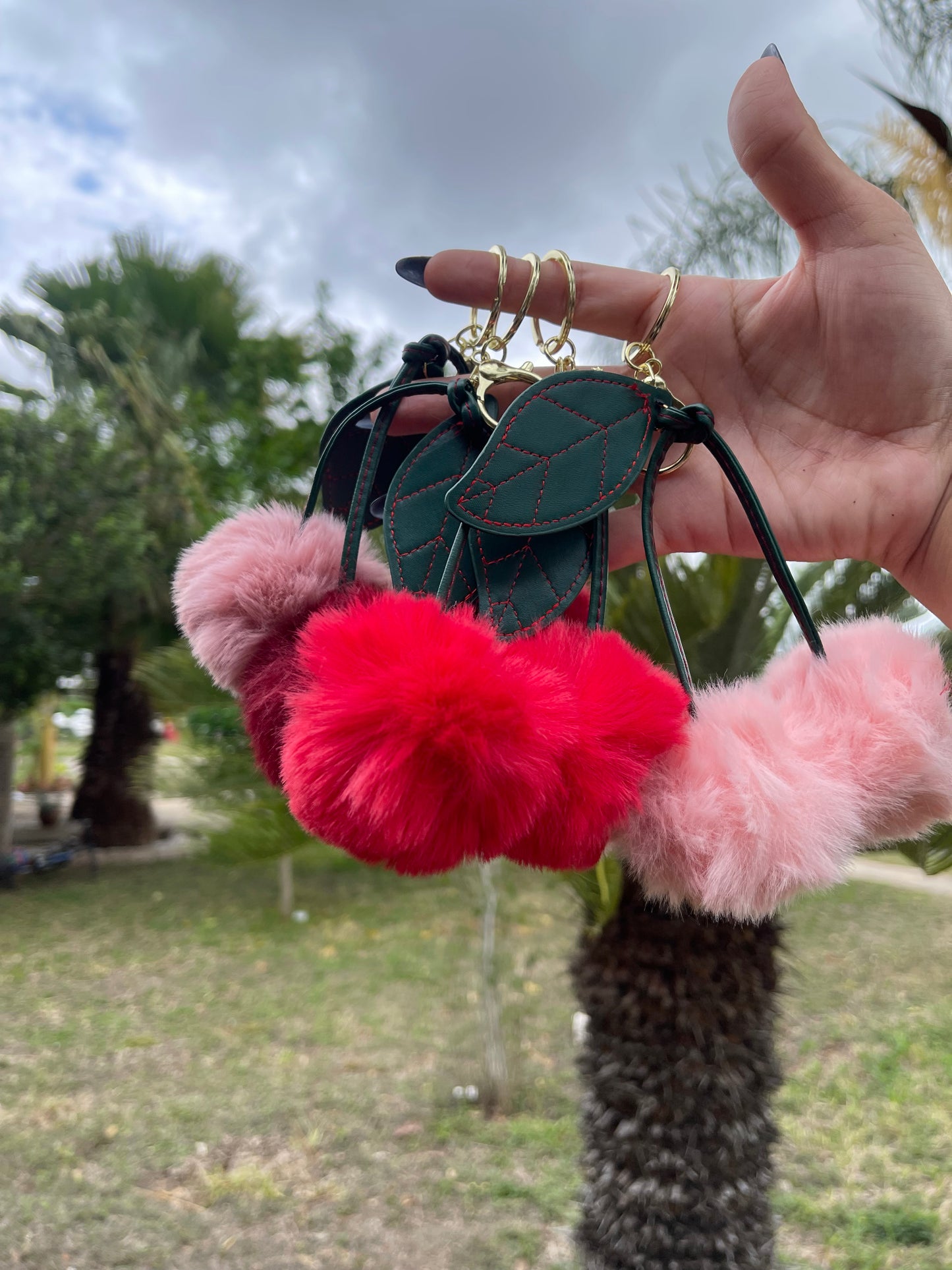 Pompom cherry keychain