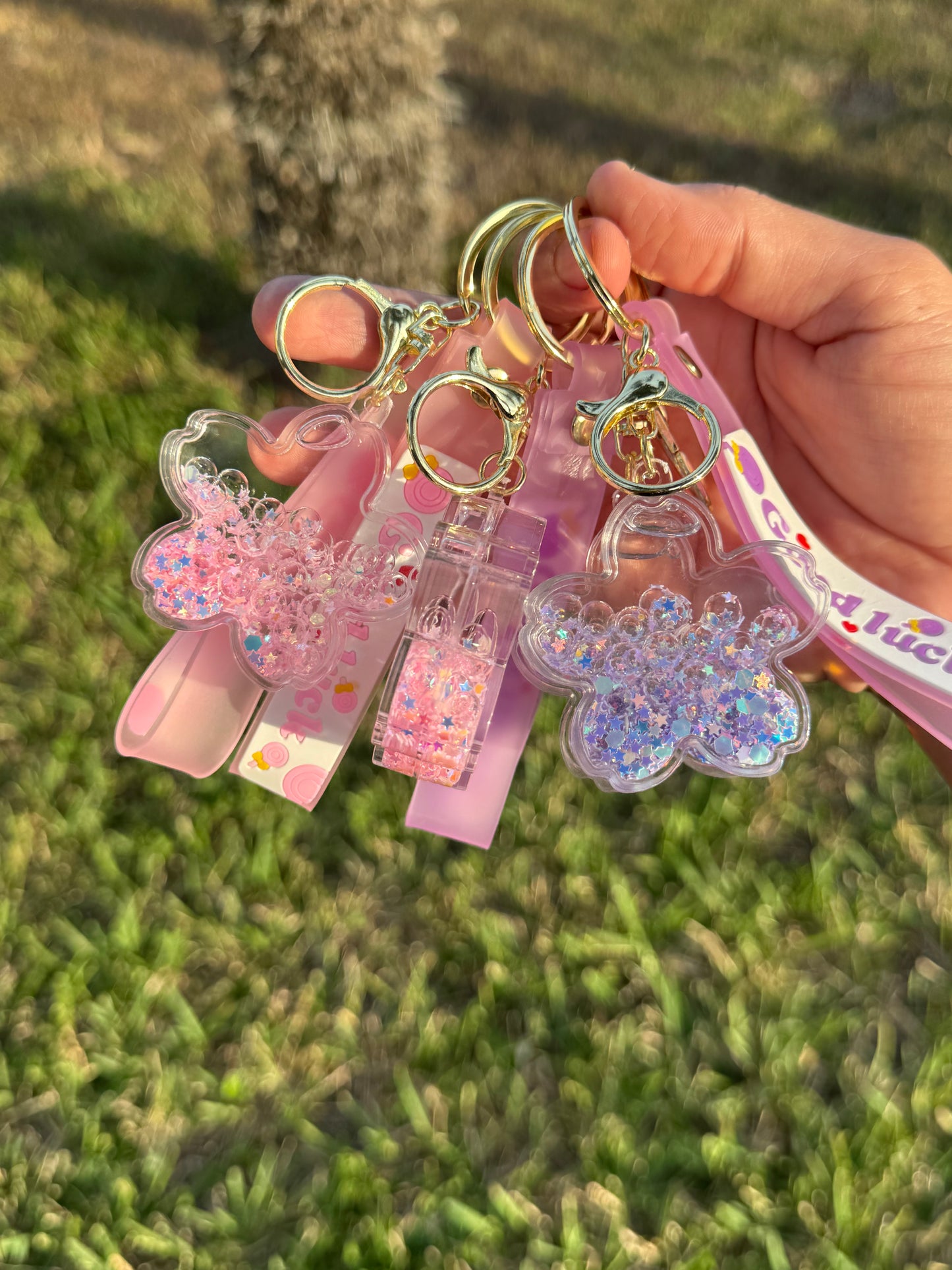 Acrylic liquid flower keychain