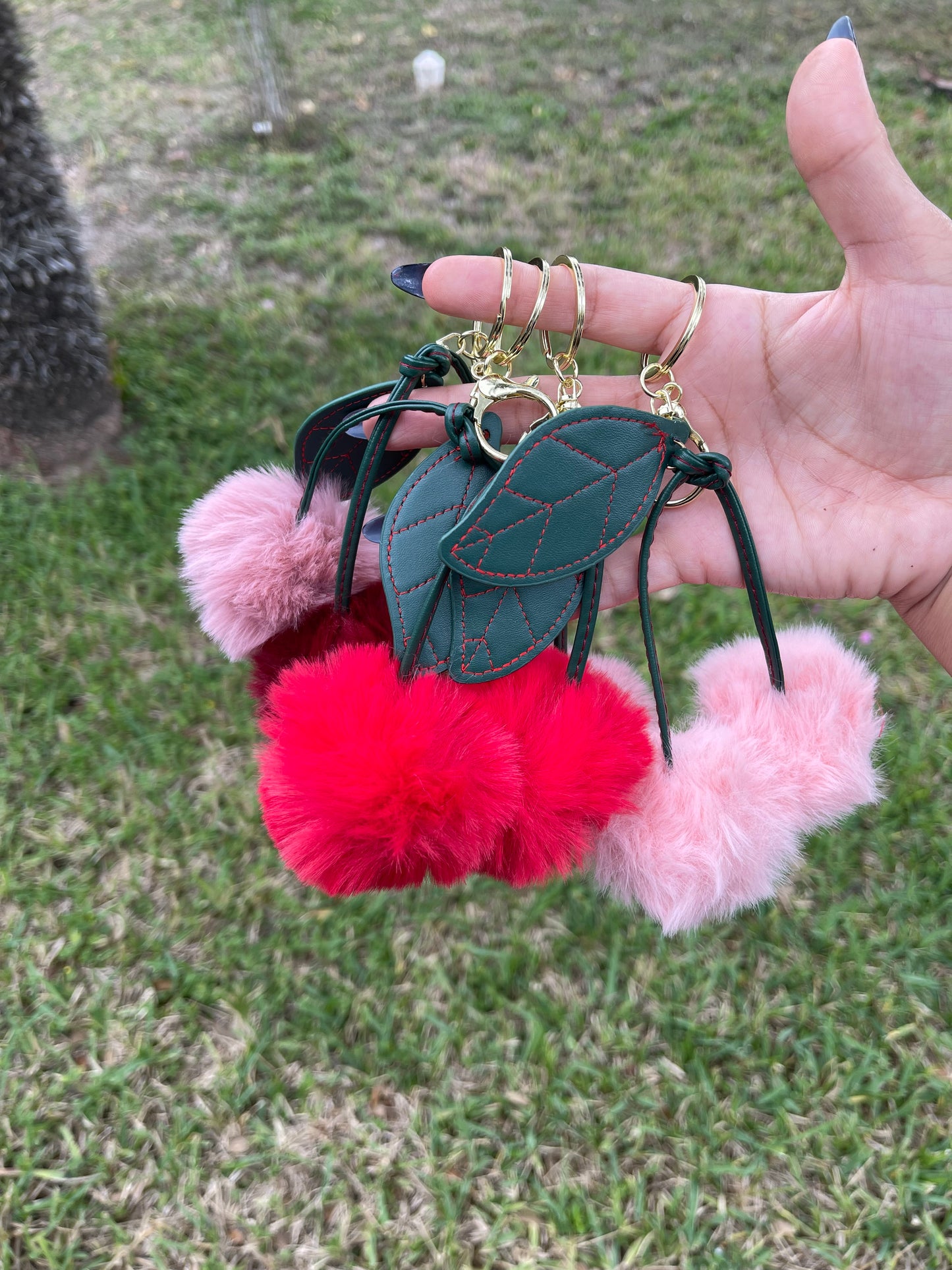 Pompom cherry keychain