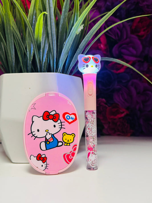 Cute mirror and lipgloss duo