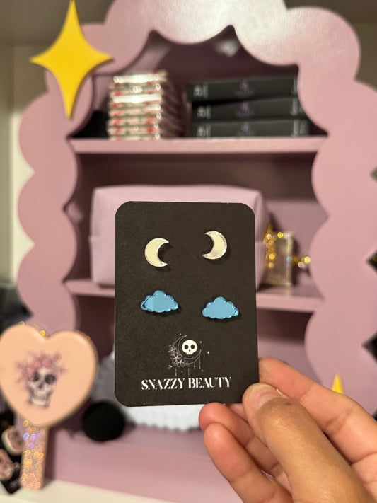 Cloud and moon studs
