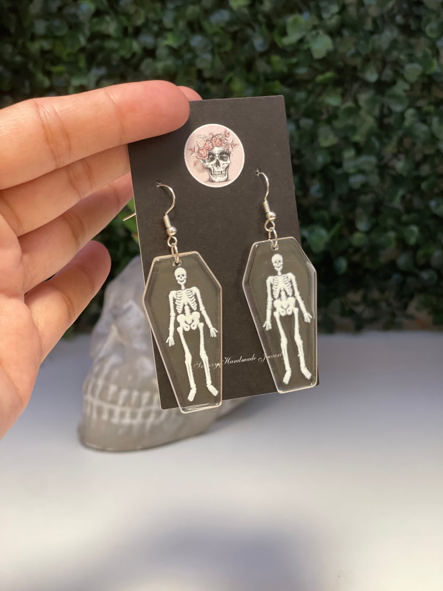 Coffin skeleton earrings