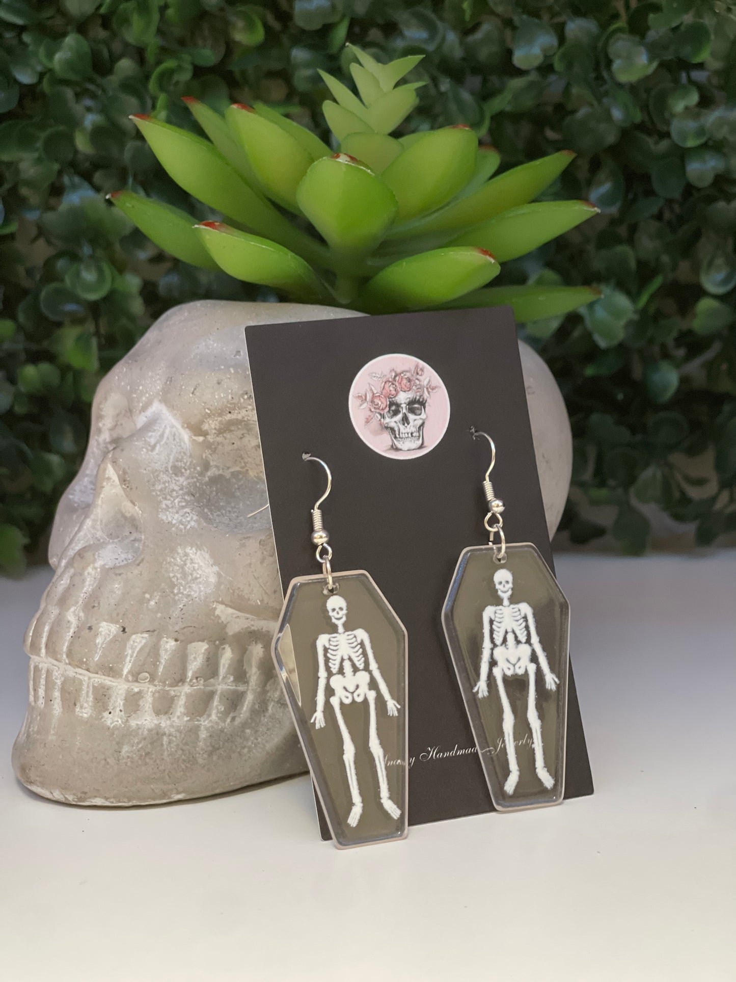 Coffin skeleton earrings